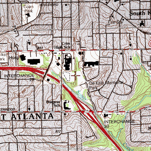 Topographic Map of DeKalb Memorial County Park, GA