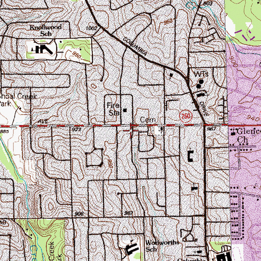Topographic Map of Glenco Shopping Center, GA