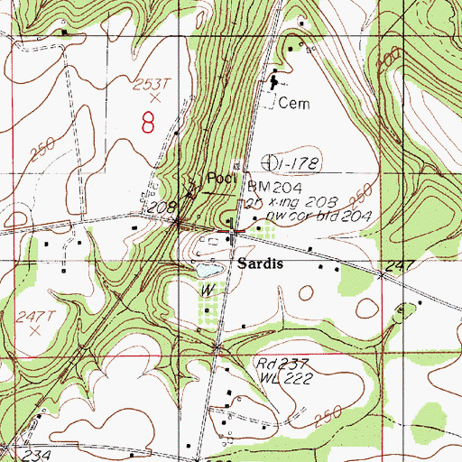 Topographic Map of Sardis Post Office, AL