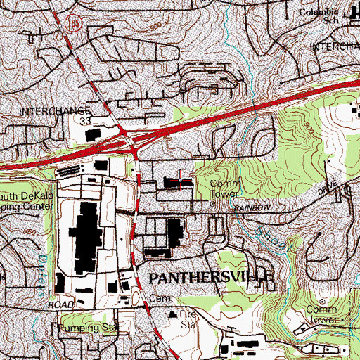 Topographic Map of Rainbow Village Shopping Center, GA