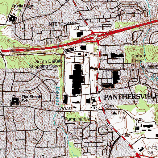 Topographic Map of South DeKalb Mall Shopping Center, GA