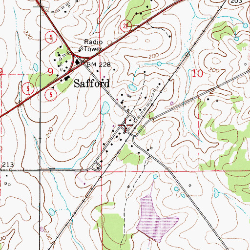 Topographic Map of Safford Post Office, AL