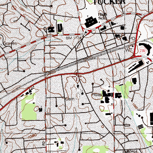 Topographic Map of Town Square Shopping Center, GA