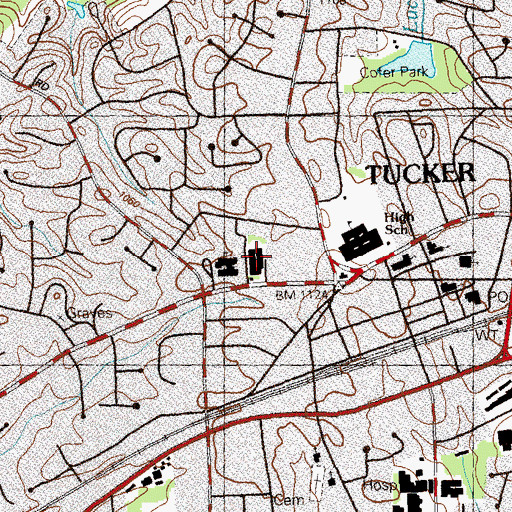 Topographic Map of Tucker Elementary School, GA