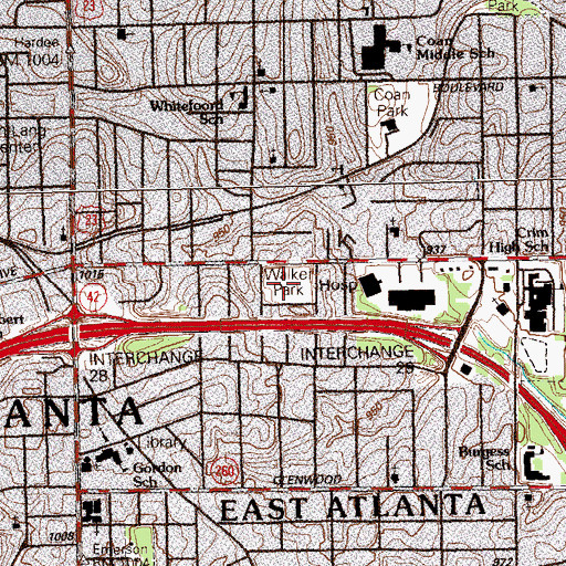 Topographic Map of W H T Walker Park, GA
