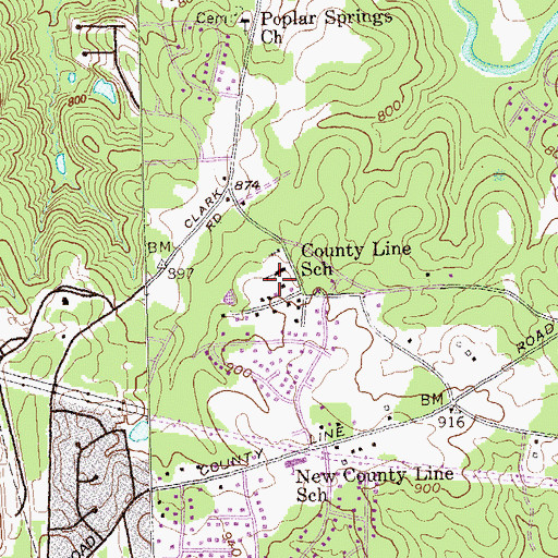 Topographic Map of County Line Park, GA