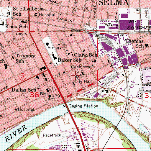 Topographic Map of Selma Post Office, AL