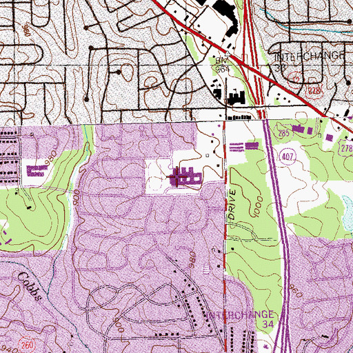 Topographic Map of Towers High School, GA