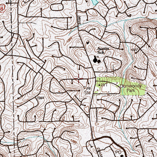 Topographic Map of Dunwoody Knoll, GA