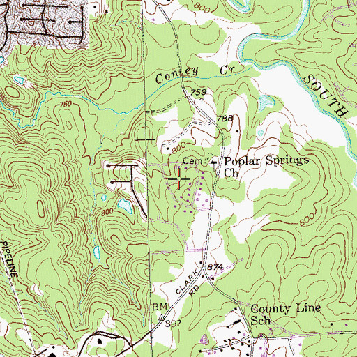 Topographic Map of River Run, GA