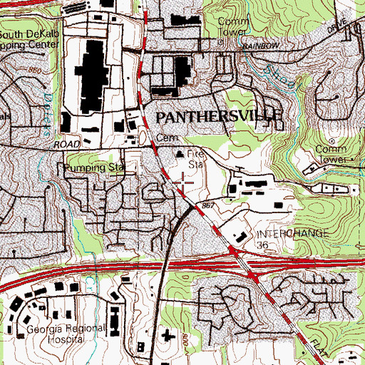 Topographic Map of Southwest DeKalb Vocational School, GA