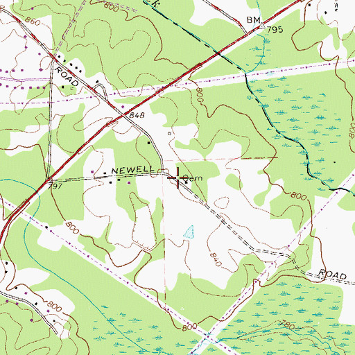 Topographic Map of Bottom Cemetery, GA