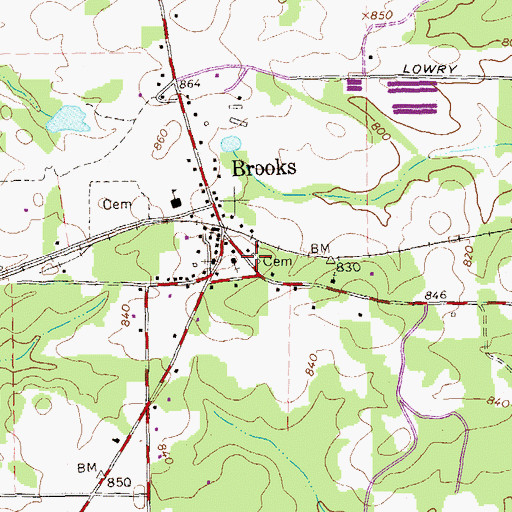 Topographic Map of Brooks City Cemetery, GA