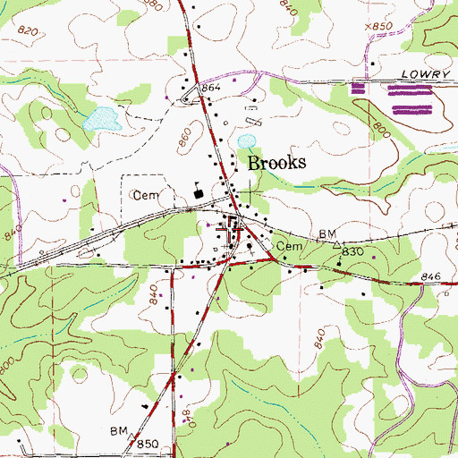Topographic Map of Brooks City Hall, GA