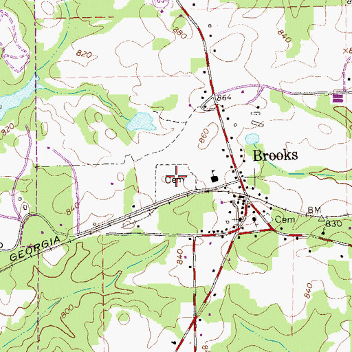 Topographic Map of Brooks Memorial Gardens, GA