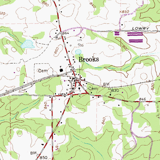 Topographic Map of Brooks Post Office, GA