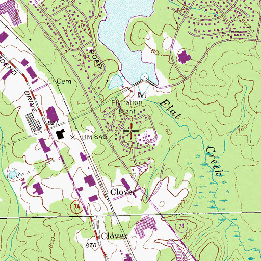 Topographic Map of Clover Reach, GA
