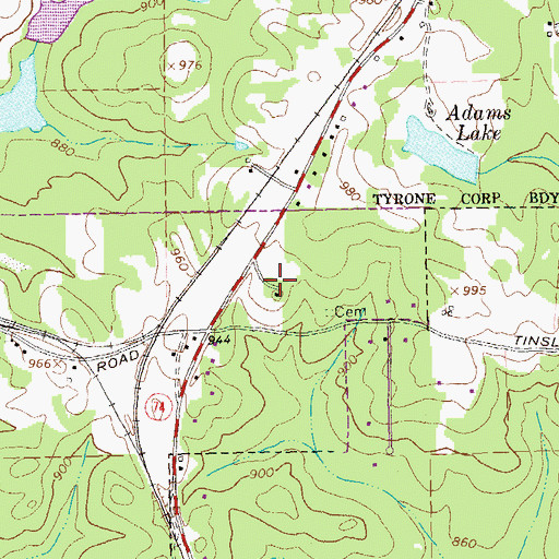 Topographic Map of Country Downs, GA