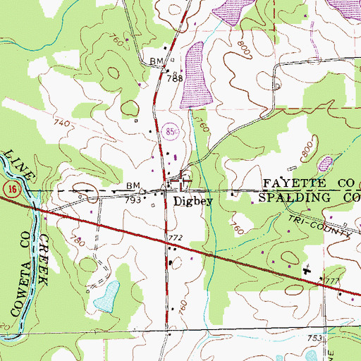 Topographic Map of County Line Cemetery, GA