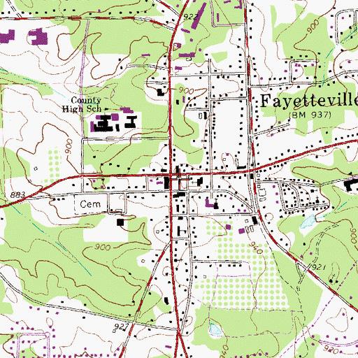 Topographic Map of Fayette County Courthouse, GA