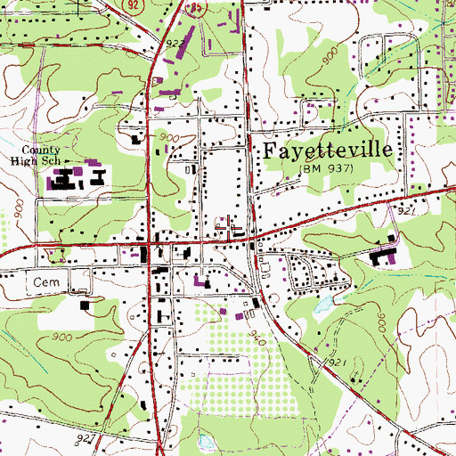 Topographic Map of Fayetteville City Hall, GA