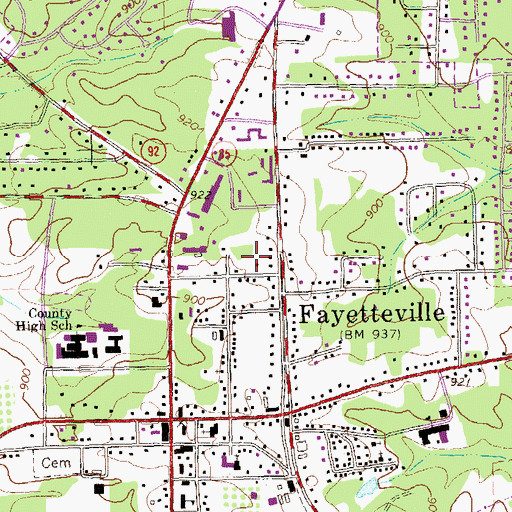 Topographic Map of Fayetteville Post Office, GA