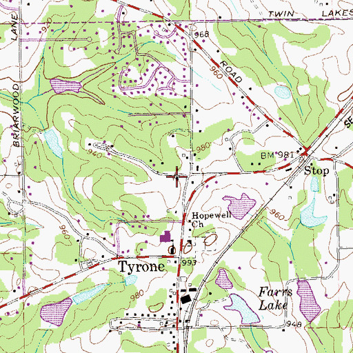 Topographic Map of First Baptist Church of Tyrone, GA