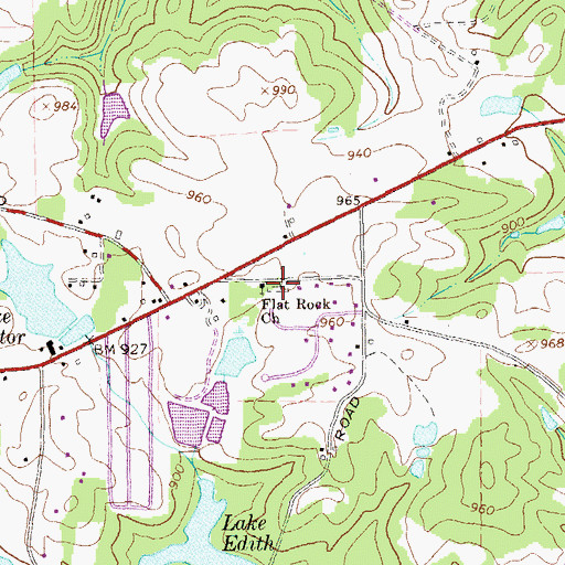 Topographic Map of Flat Rock Cemetery, GA