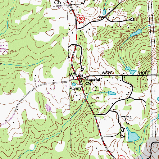 Topographic Map of Hopeful, GA