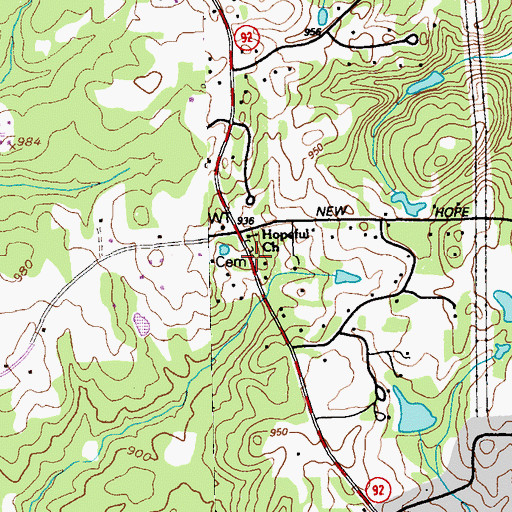 Topographic Map of Hopeful Cemetery, GA