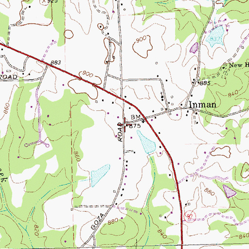 Topographic Map of Inman Post Office, GA