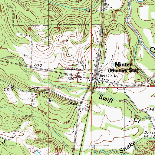 Topographic Map of Minter Post Office, AL
