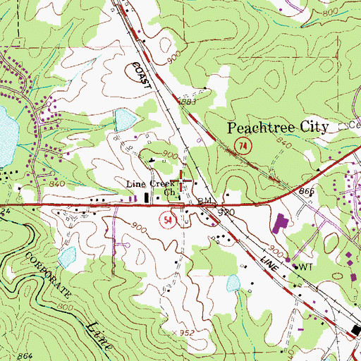 Topographic Map of Line Creek Cemetery, GA
