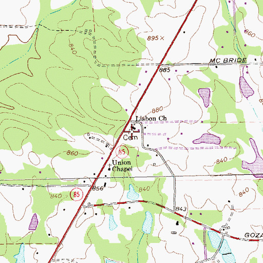 Topographic Map of Lisbon Cemetery, GA