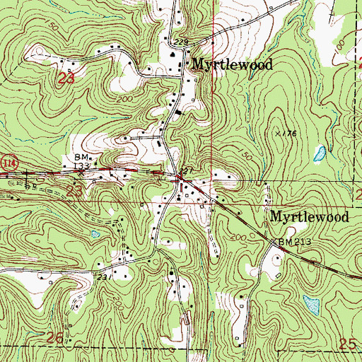 Topographic Map of Myrtlewood Post Office, AL