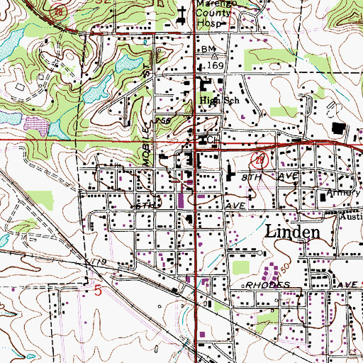 Topographic Map of Linden Post Office, AL