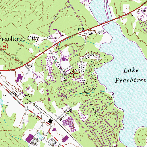 Topographic Map of Peachtree Villas, GA