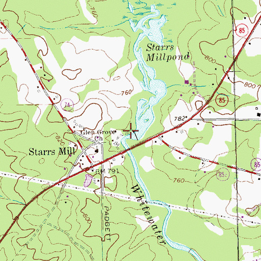 Topographic Map of Starrs Mill (historical), GA