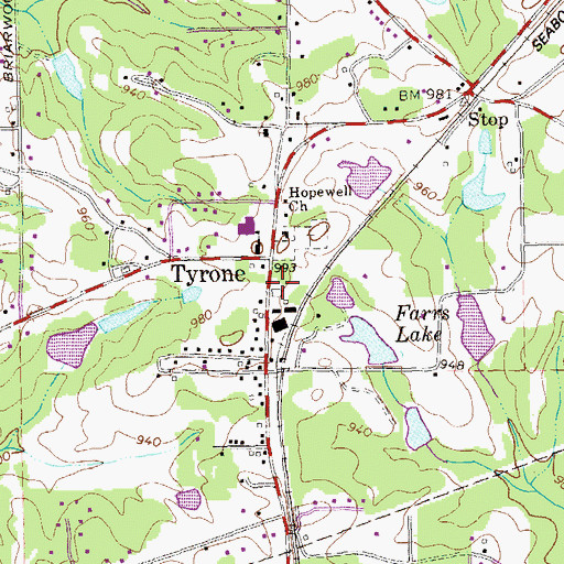 Topographic Map of Tyrone Post Office, GA