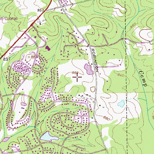 Topographic Map of Whitfield Farms, GA