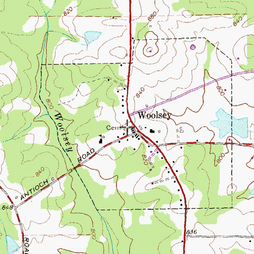 Topographic Map of Woolsey Baptist Church, GA