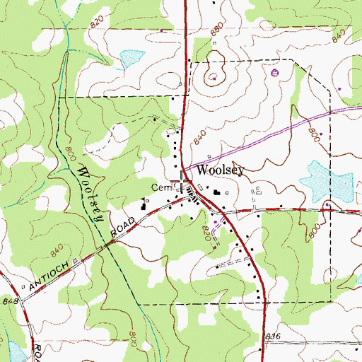 Topographic Map of Woolsey Cemetery, GA