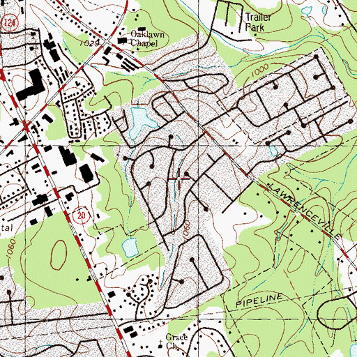 Topographic Map of Acadia Woods, GA