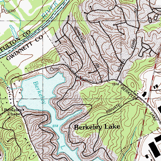 Topographic Map of Berkeley Lake City Hall, GA
