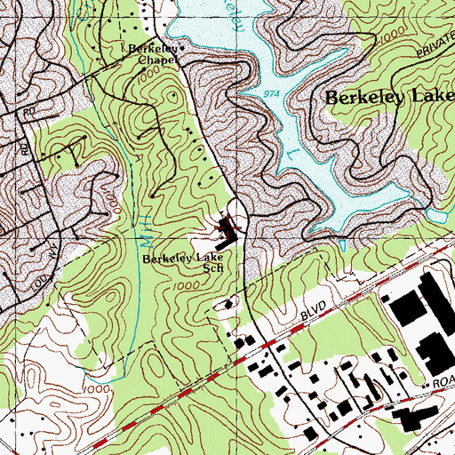 Topographic Map of Berkeley Lake Elementary School, GA