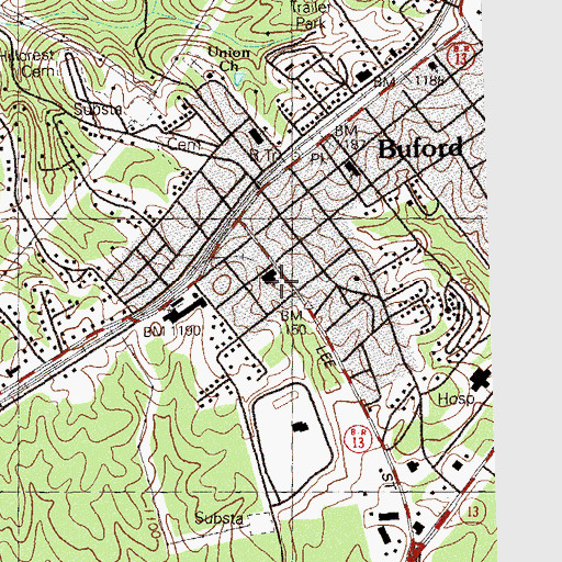 Topographic Map of Buford Church of God, GA