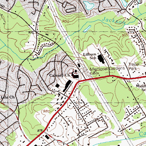 Topographic Map of Calvary Church, GA
