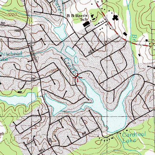 Topographic Map of Cardinal Lake Estates, GA