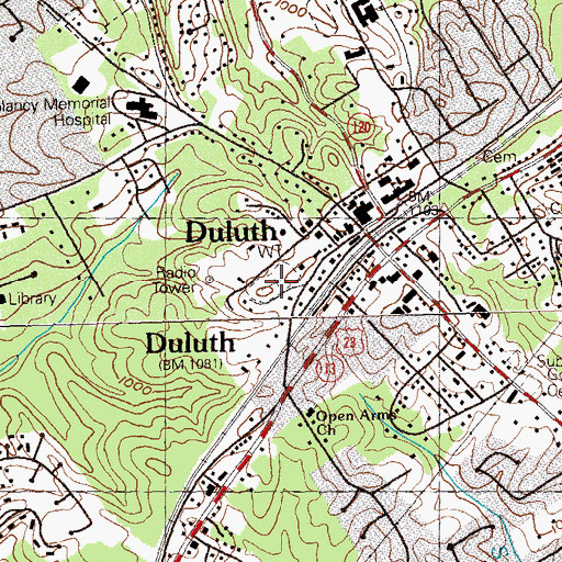 Topographic Map of Duluth City Cemetery, GA