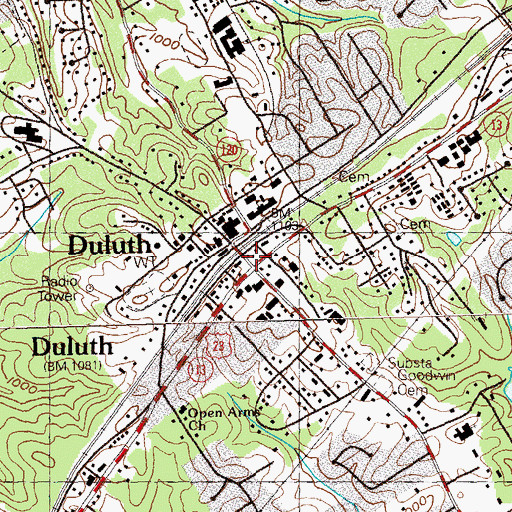 Topographic Map of Duluth Town Hall, GA
